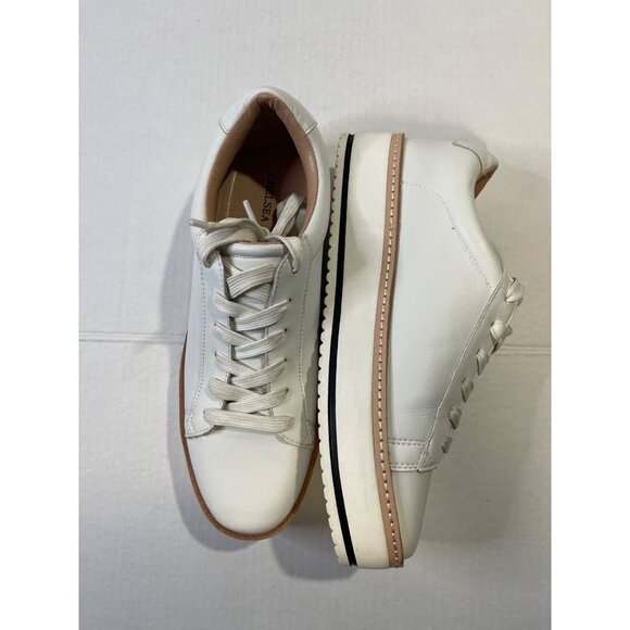 Chelsea & Violet Womens White Leather Platform Sneakers Sz 9 Casual Comfort Lace - Picture 10 of 14